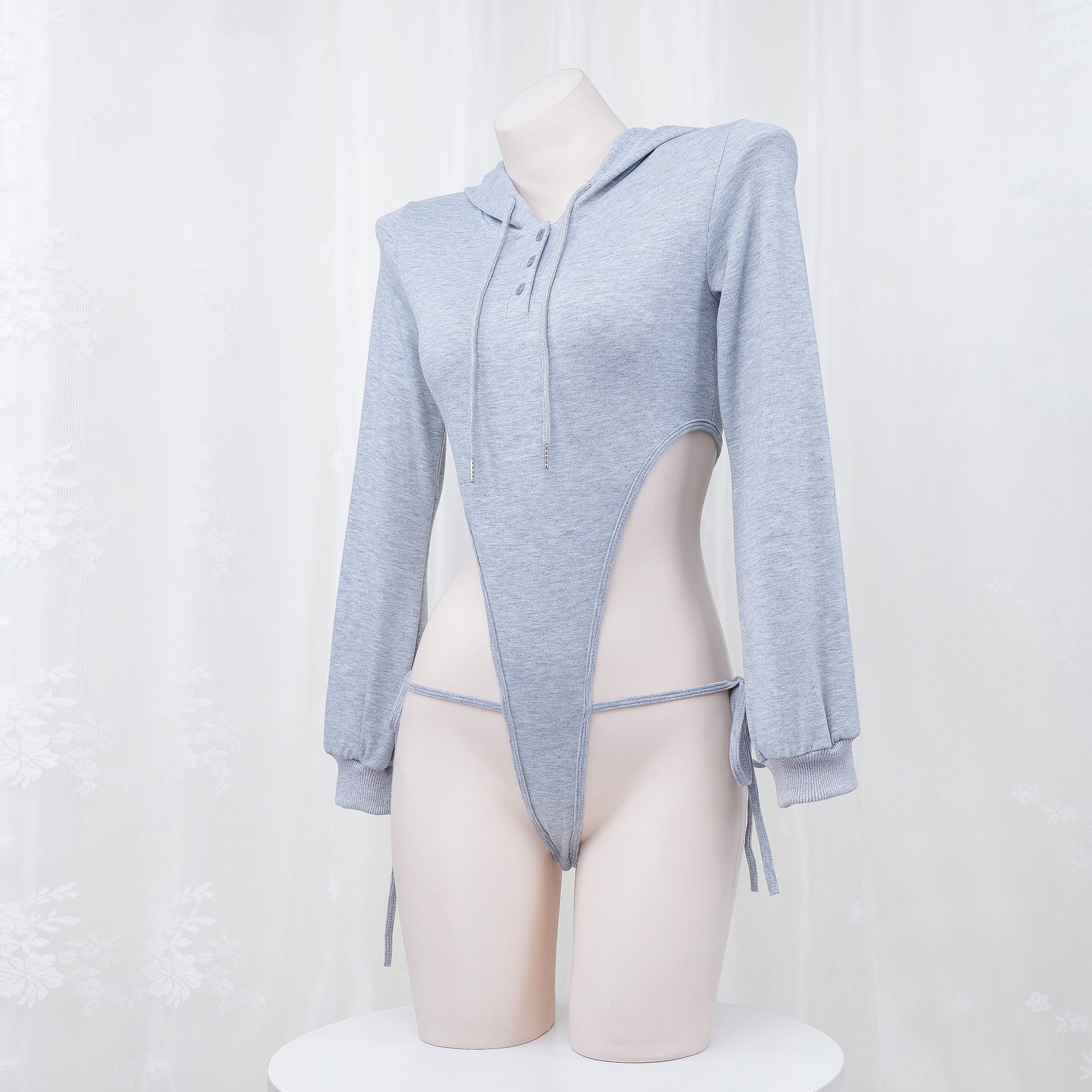 Gray High Cut Bodysuit Hoodie - Femboy Fashion