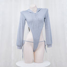 Gray High Cut Bodysuit Hoodie - Femboy Fashion