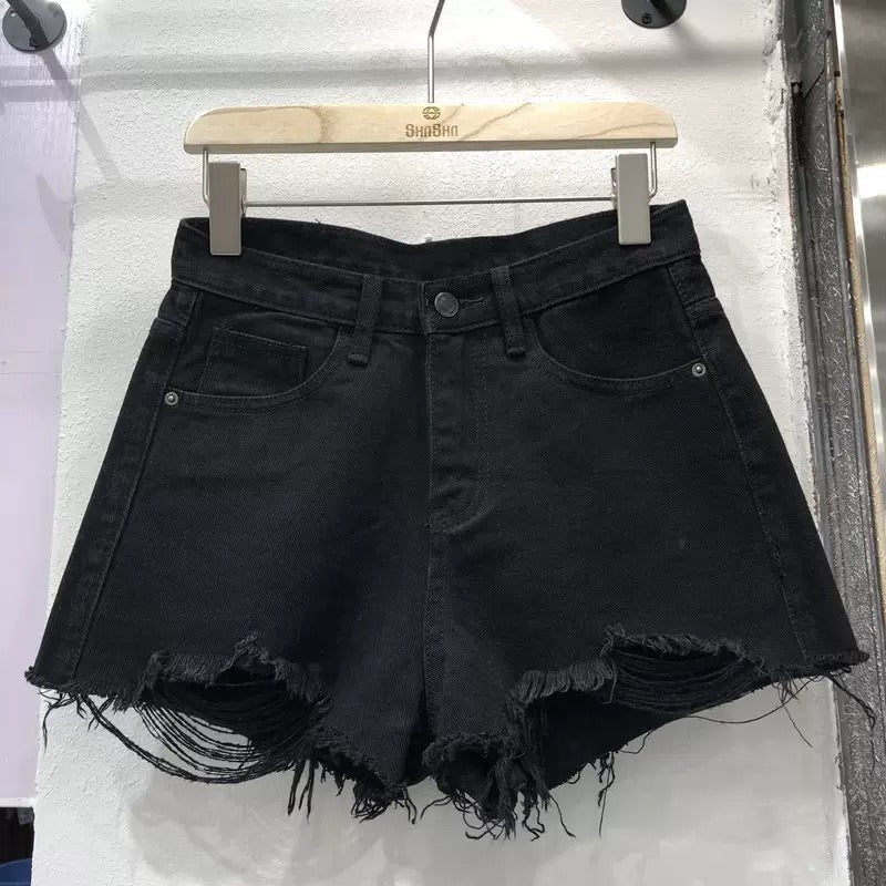 Black Jean Ripped Short Waist - Femboy Fashion