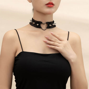 Punk Lace Choker with Heart