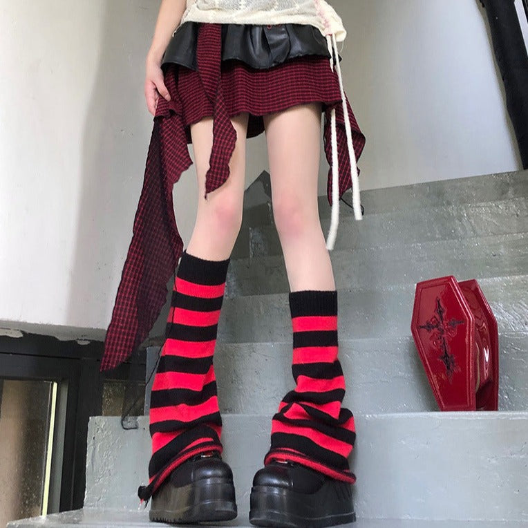 Black And Red Striped Leg Warmers - Femboy Fashion