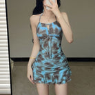 Turquoise Halter Swimsuit Dress - Femboy Fashion