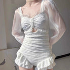 White Long Sleeve One-Piece Swimsuit - Femboy Fashion