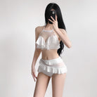 Femboy in Sweet White Ruffle Halter Bikini Set - Femboy Fashion