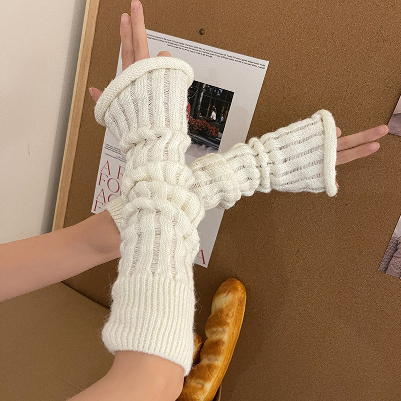Solid Knitted Fingerless Gloves White - Femboy Fashion