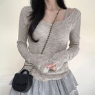 Solid knitting long sleeve two piece set top