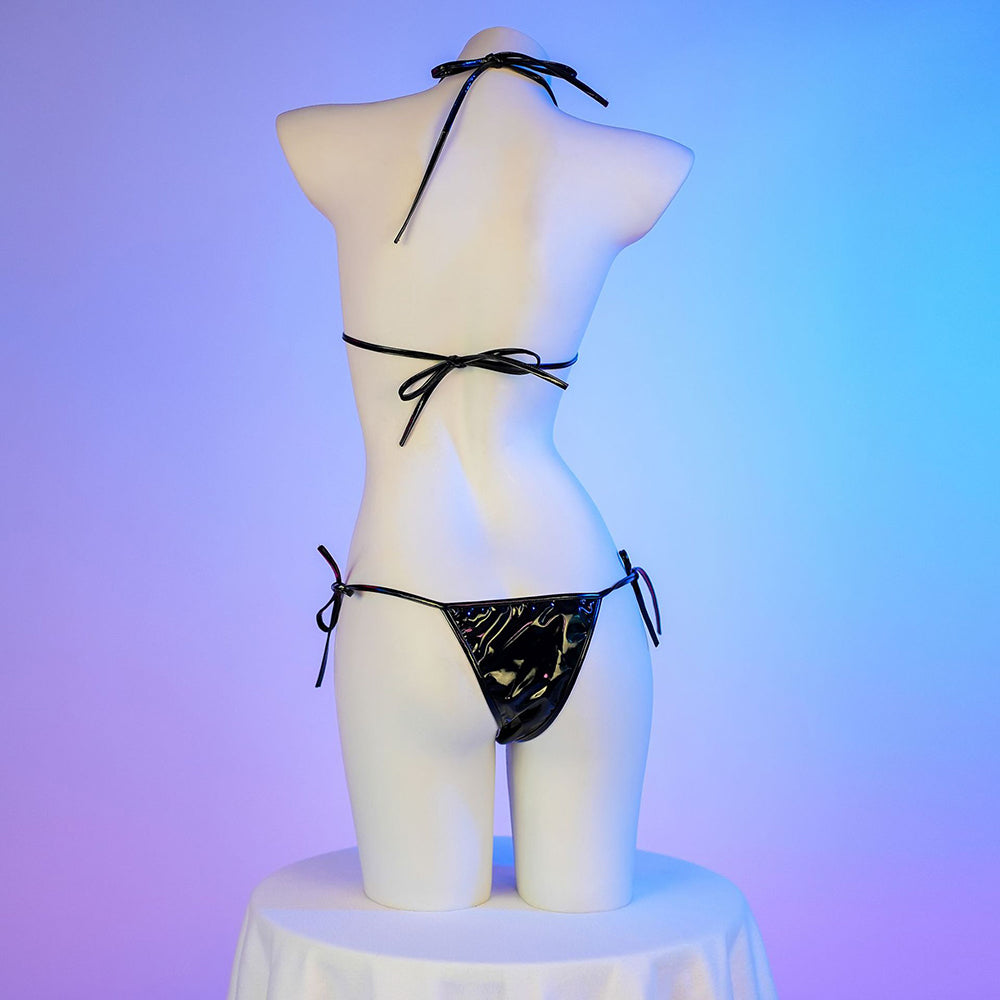 Spider Web Print Leather Bikini - Femboy Fashion