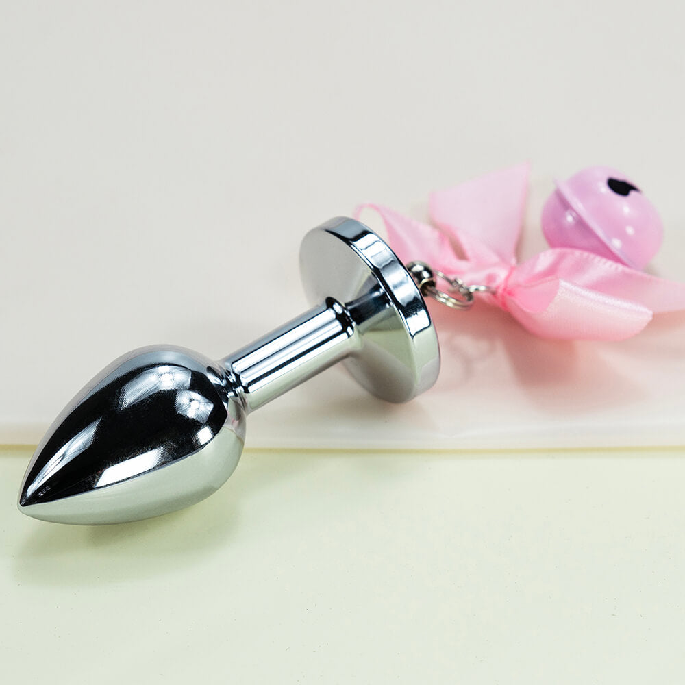 Stainless steel butt plug with pink bow bell