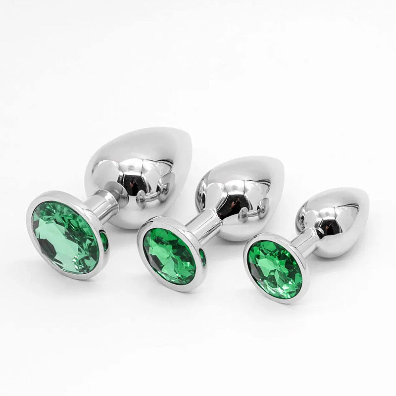 Stainless steel green rhinestone butt plug set