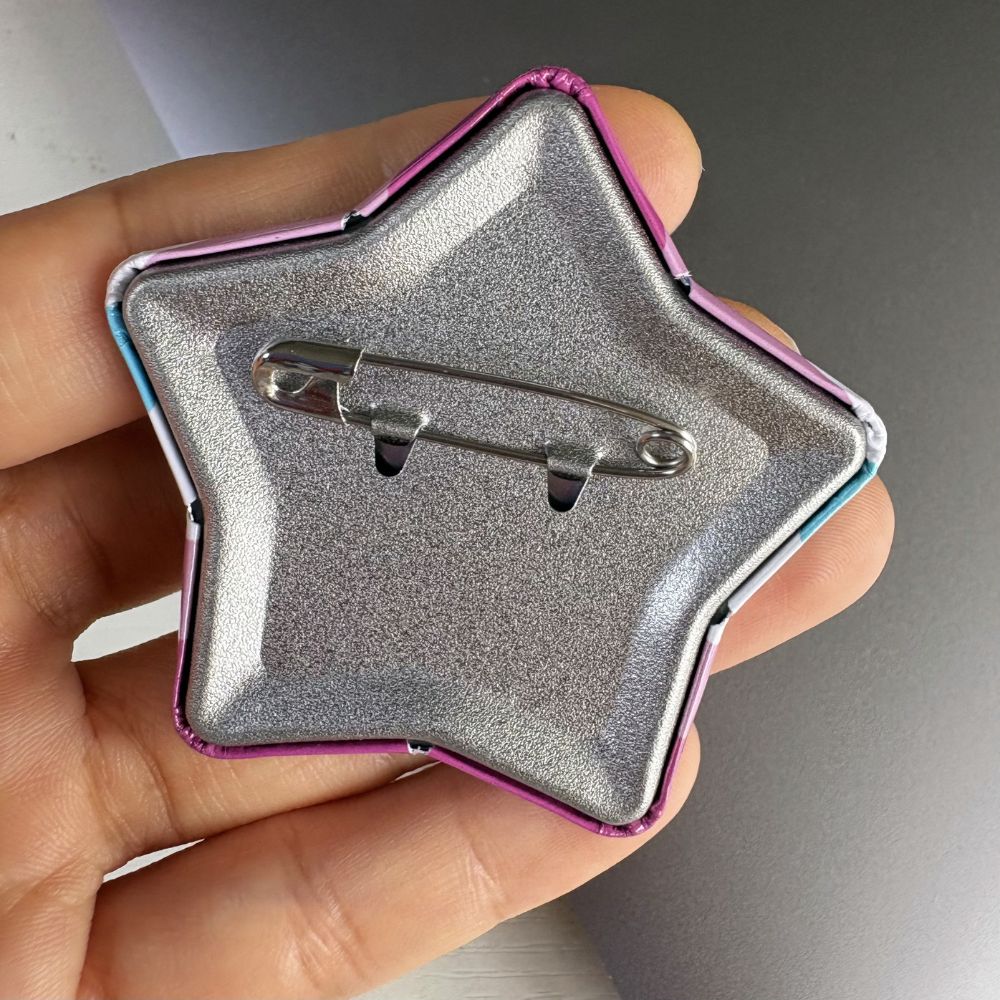 Star-shaped femboy pride flag pin back details