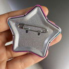 Star-shaped femboy pride flag pin back details