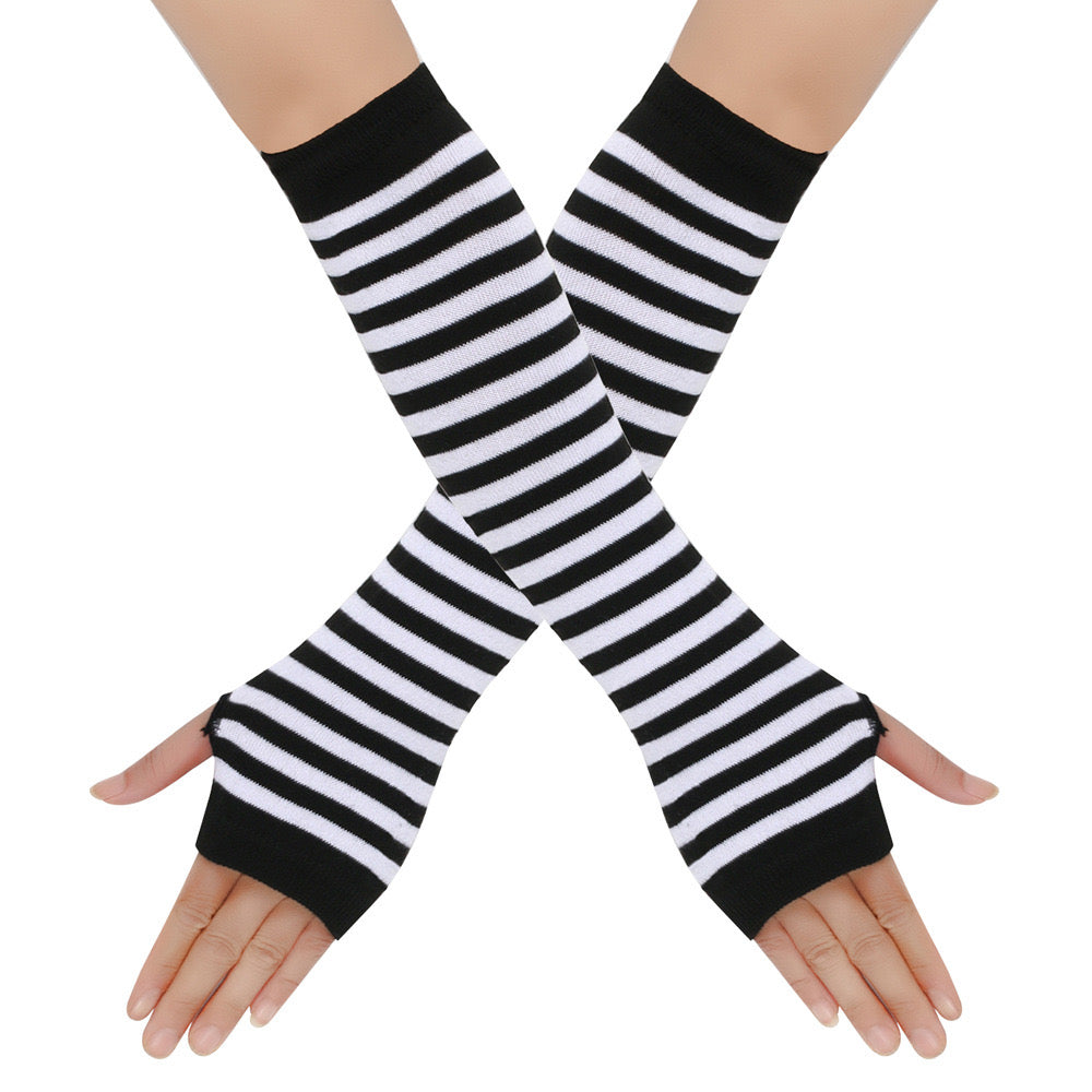 Striped Arm Warmers Black And White For Femboy - Femboy Fashion