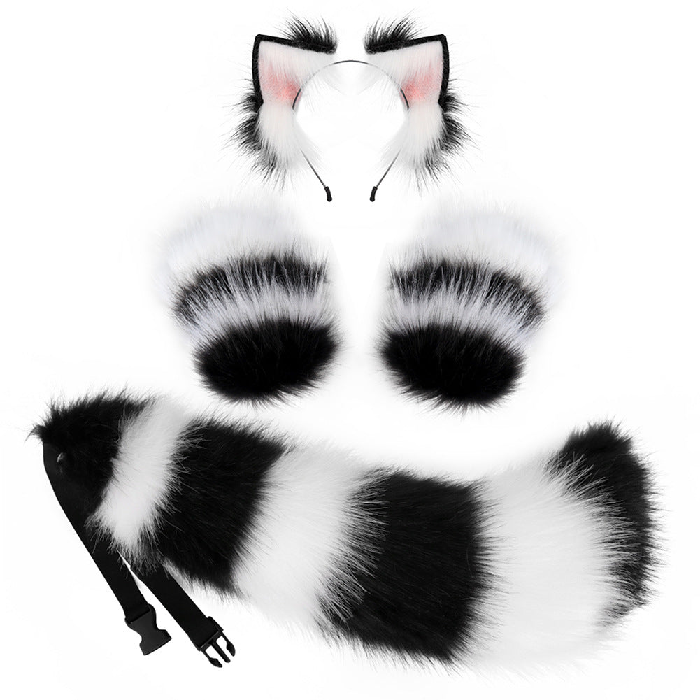 Striped cat ears and tail with gloves set