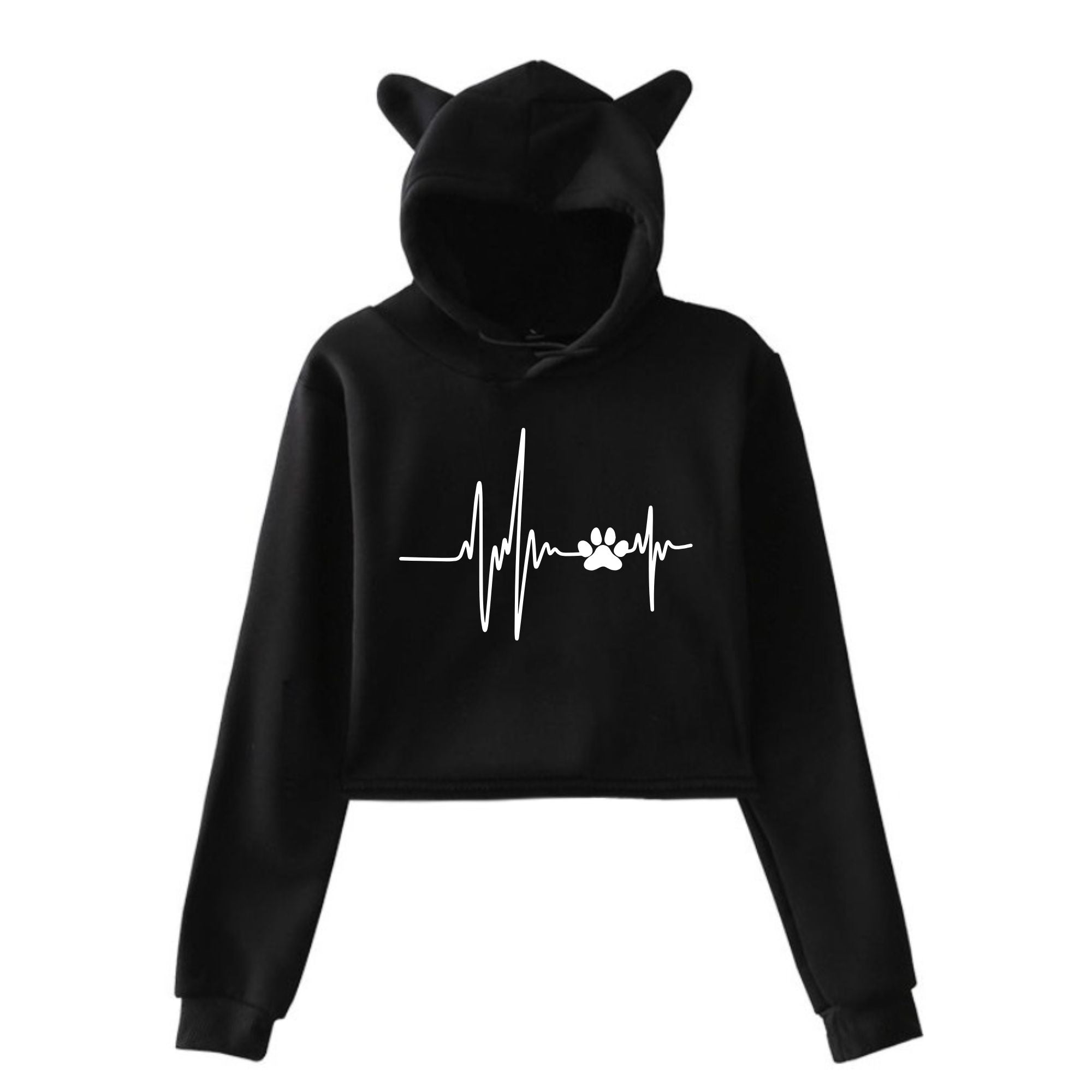 Black Anime Crop Hoodie With Cat Ears for Femboy