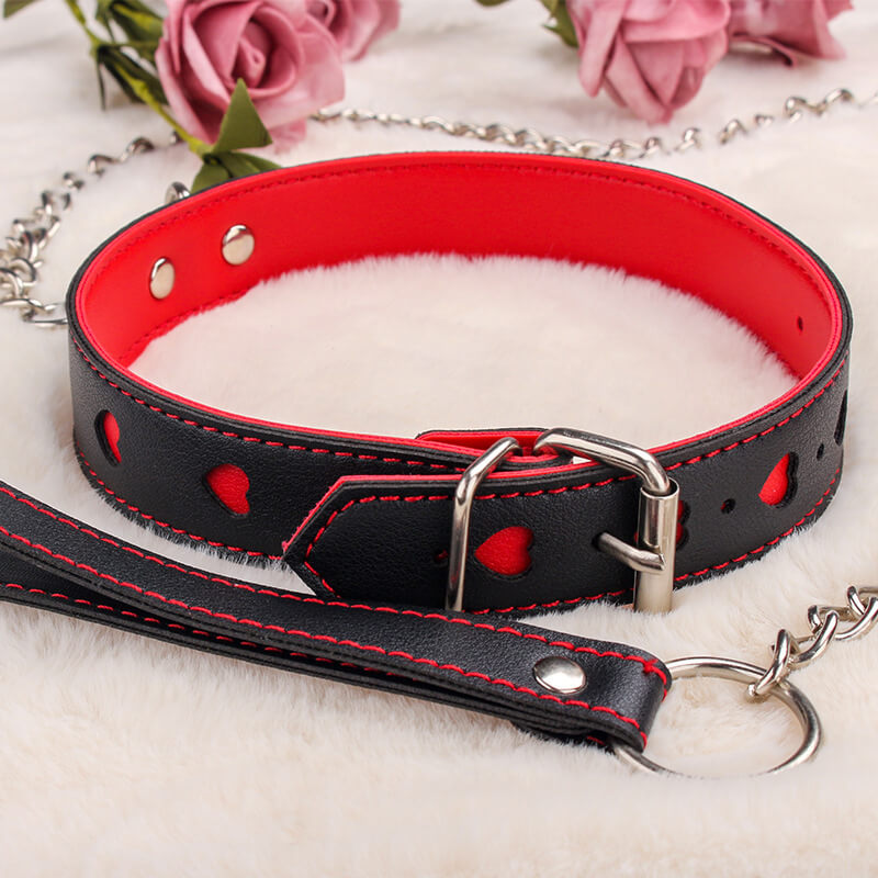 Sweet black and red leather collar with chain detail