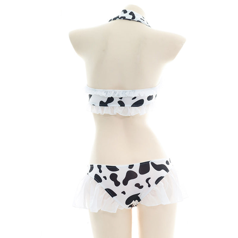 Sweet black and white cow print bikini set back