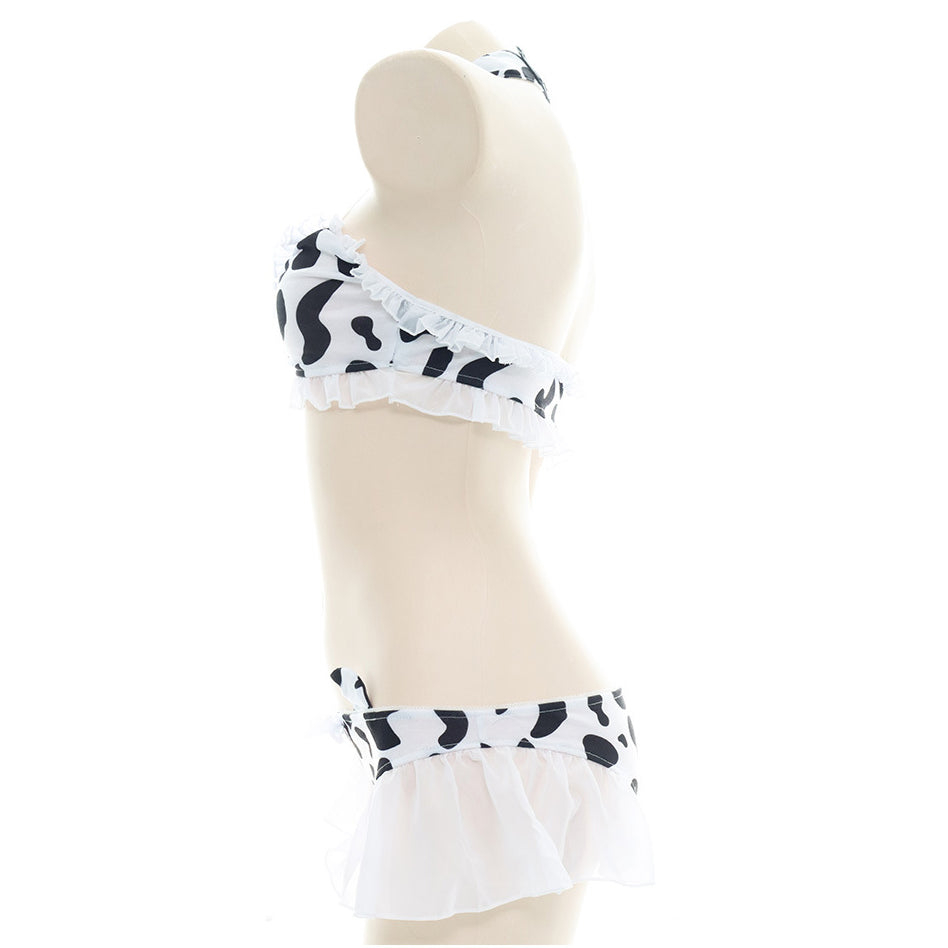 Sweet black and white cow print bikini set side