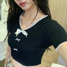 Sweet Bow Black Crop Tee - Femboy Fashion