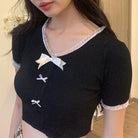 Sweet Bow Black Crop Tee - Femboy Fashion