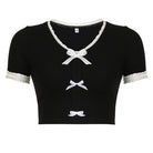 Sweet Bow Black Crop Tee - Femboy Fashion