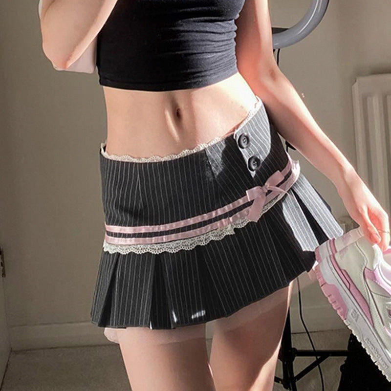 Sweet Bowknot Grey Stripe Suit Skirt - Femboy Fashion