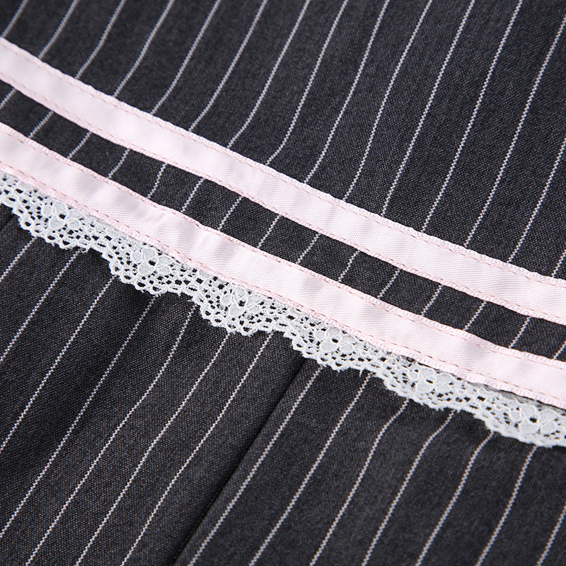 Sweet Bowknot Grey Stripe Suit Skirt - Femboy Fashion