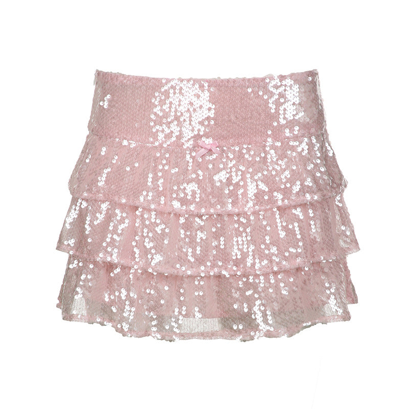 Pink Sequins Mini Cake Skirt - Femboy Fashion