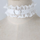 Femboy sweet white leather collar with lace