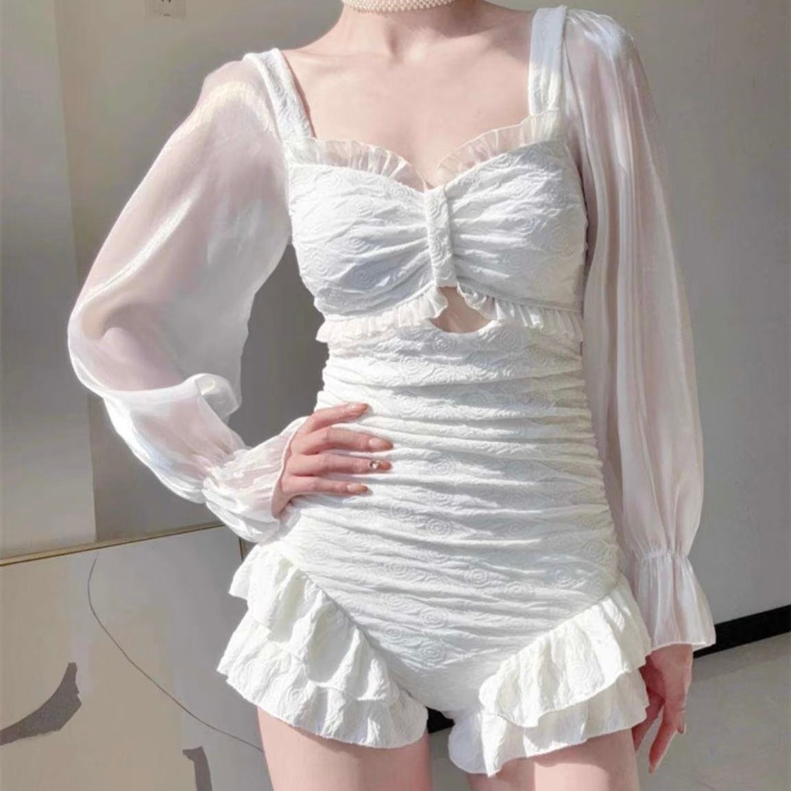 Femboy in Sweet Long Sleeve One-Piece Swimsuit - Femboy Fashion