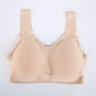 A beige seamless mesh underwire bra with wide shoulder straps, shown flat against a plain white background.