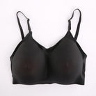 Black wireless mesh underwire bra with adjustable shoulder straps, shown flat against a plain white background.