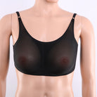 Black mesh underwire bra with wide shoulder straps, displayed on a beige mannequin torso against a plain white background.