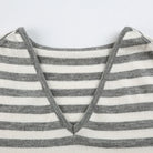 V neck gray and white striped pullover