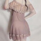 Bean Paste Color V-Neck Lace Chemises Lingerie - Femboy Fashion