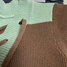 V neck lace up color block sweater details