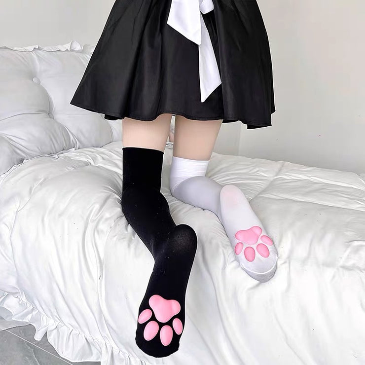 3D Cat Paw Thigh High Socks