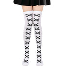 White and black skeleton bone thigh high socks