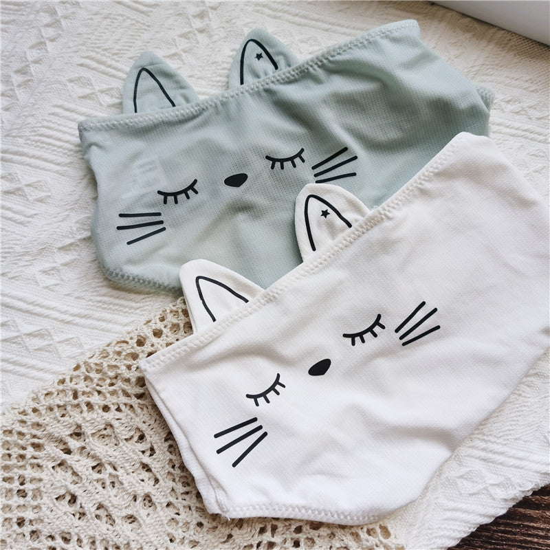 White and green cute cat panties with ears