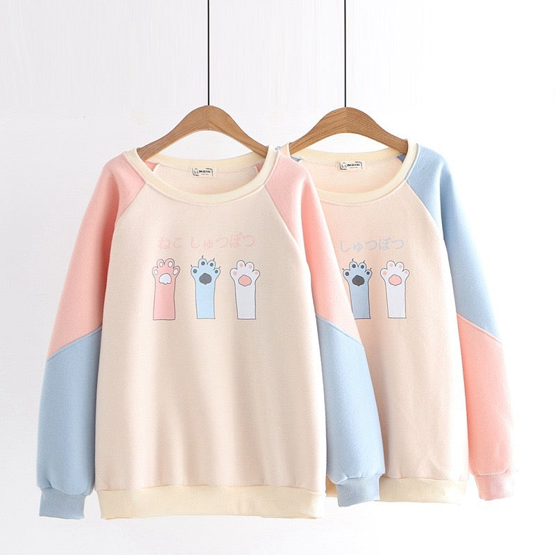 White And Grey Kawaii Cat Hoodie - Femboy Fashion