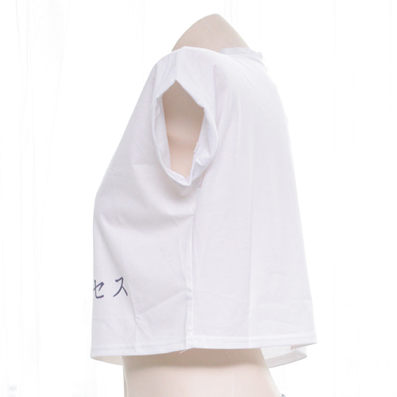 Femboy White Anime Kaomoji Crop Top Side - Femboy Fashion