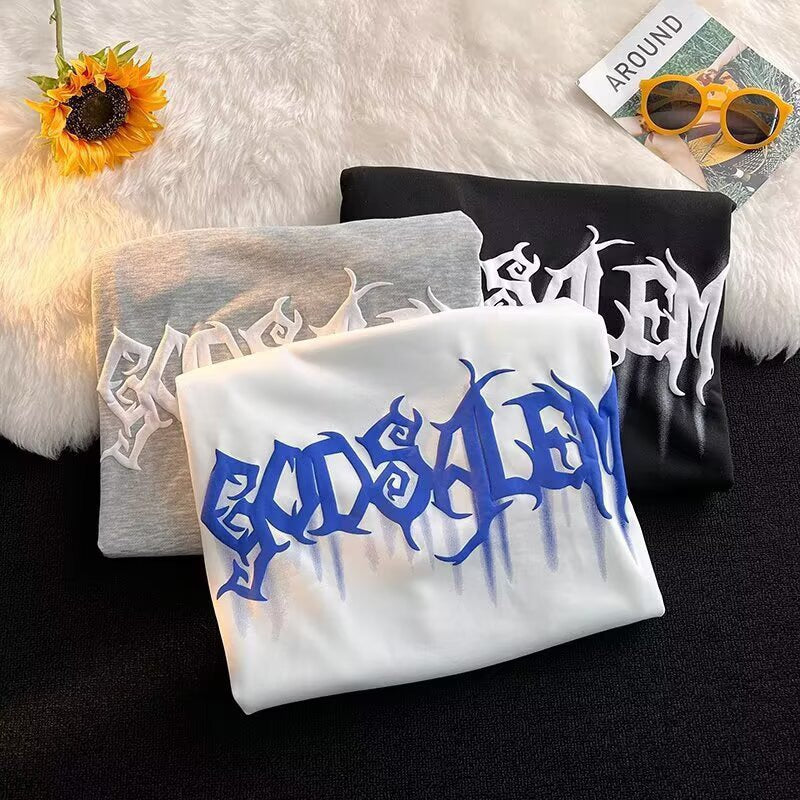 White black gray fashion graphic round neckline sweatshirt