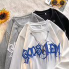 White black gray fashion graphic round neckline sweatshirt