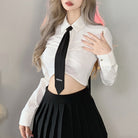 White Cinch Waist Crop Shirt Long Sleeve for Femboy - Femboy Fashion