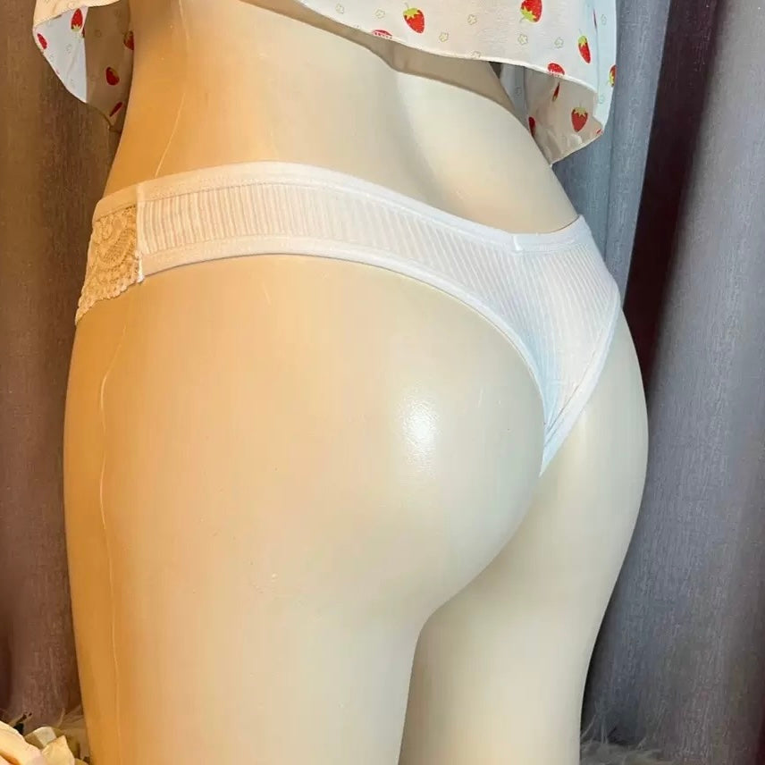 White Cotton With Lace Cameltoe Panties Back