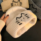 White cute cat knit roll up hat