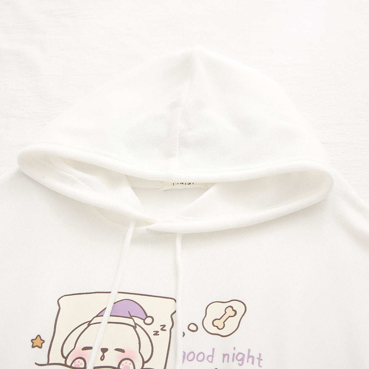 White Cute Dog Hoodie Detail - Femboy Fashion