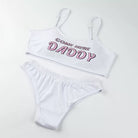 White tank top and high-waisted shorts set with 'COME HERE DADDY' text on a white top