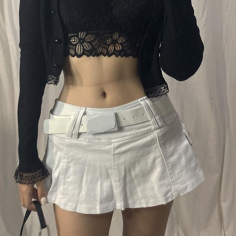 White Denim Mini Skirt - Femboy Fashion