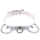 White leather choker with chain and spikes on a white background