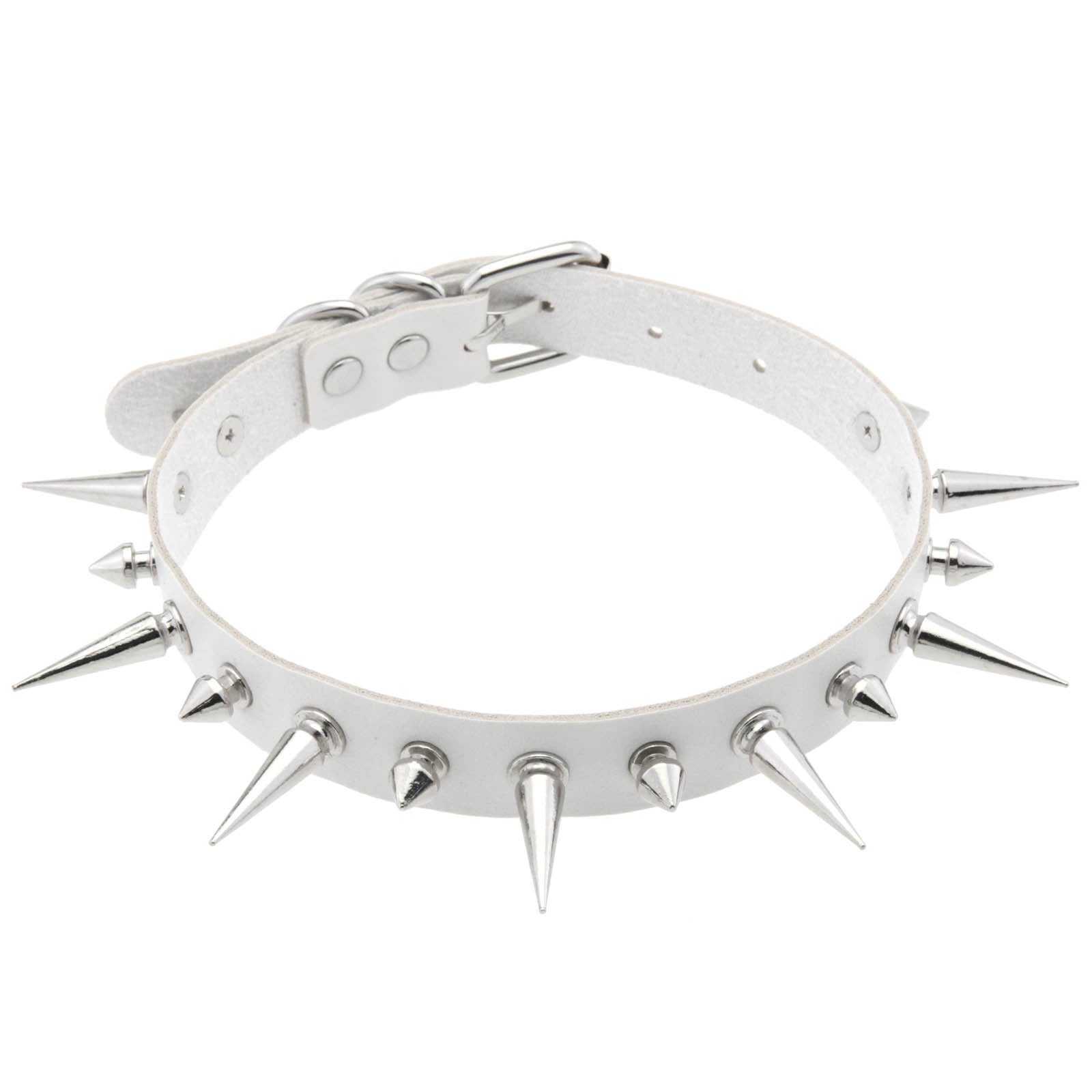White leather choker with silver spikes on a white background